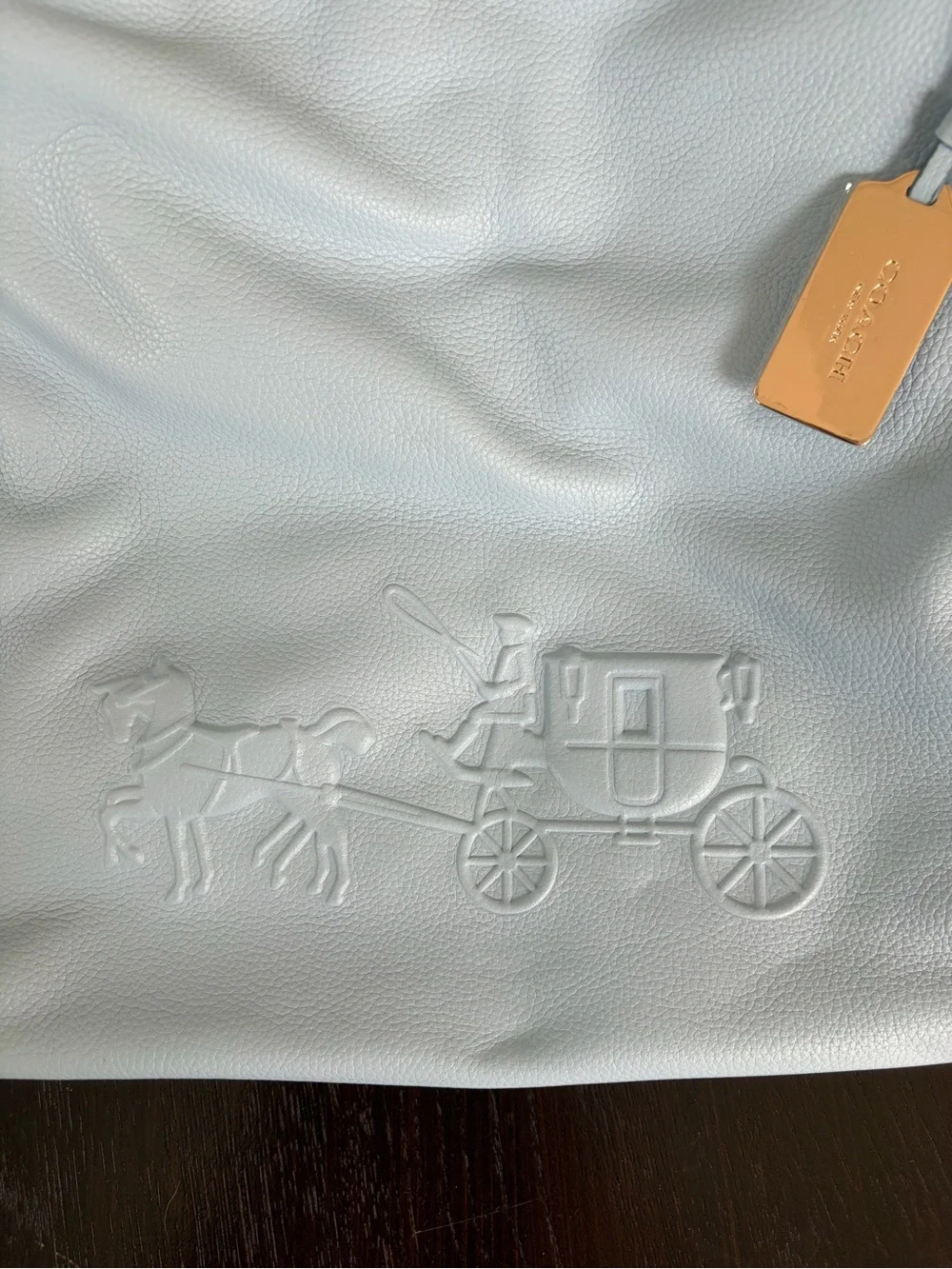 Coach Light Blue Pebble Leather Shoulder Bag with Embossed Horse & Carriage